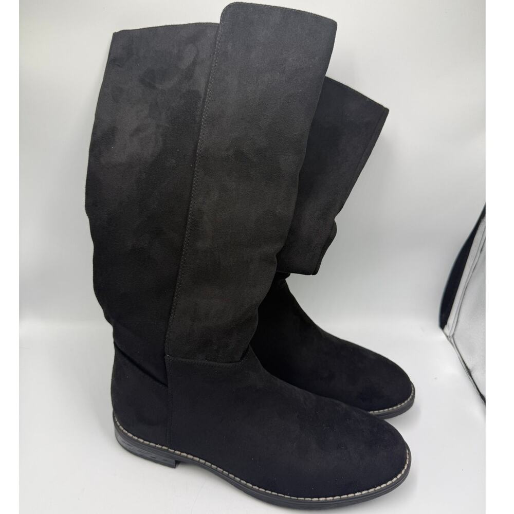 Shoe'N Tale Over-The-Knee Stretch Boots US 10 Black Suede Leather Wide Calf